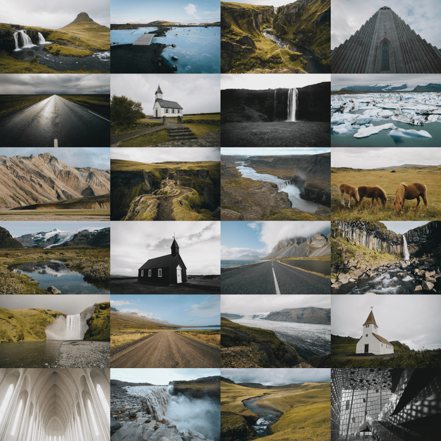 A grid of various images from Jon's roadtrip in Iceland.